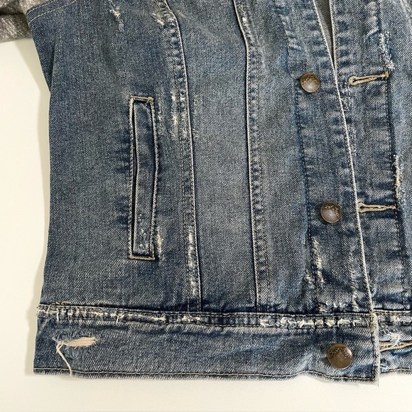 Free People Throwback Distressed Denim Knit Hooded Jacket Medium - Picture 11 of 16